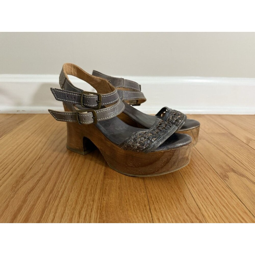 Bed Stu Womens 7.5 Kenya Sandals Distressed Leather Platform Chunky Wooden Heels - Picture 3 of 13